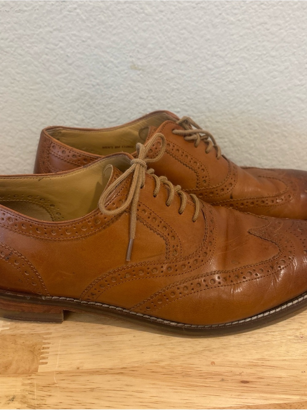 Mens Size 8 Cole Haan Grand.OS Brown Leather Wingtip Oxford Dress Shoes